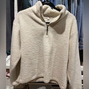 White Sherpa Quarter Zip Sweater, Small